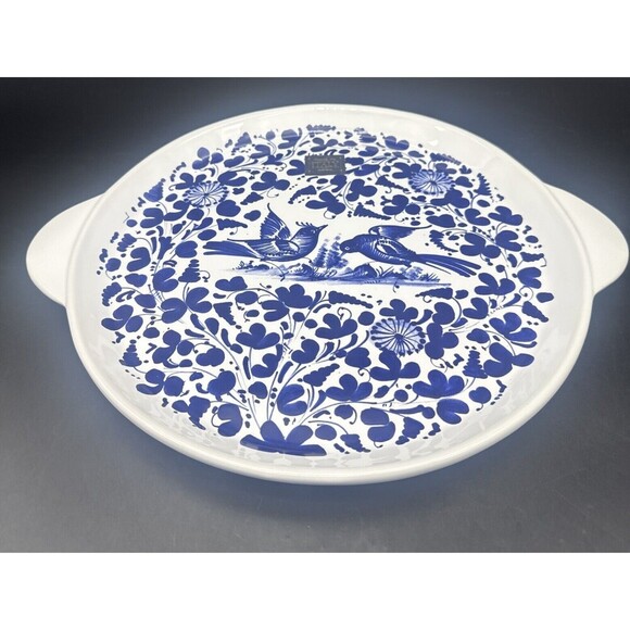 Nova Deruta Italian BLUE BIRD 12" Round Handled Cake Plate/ Serving Platter NEW - Picture 3 of 9